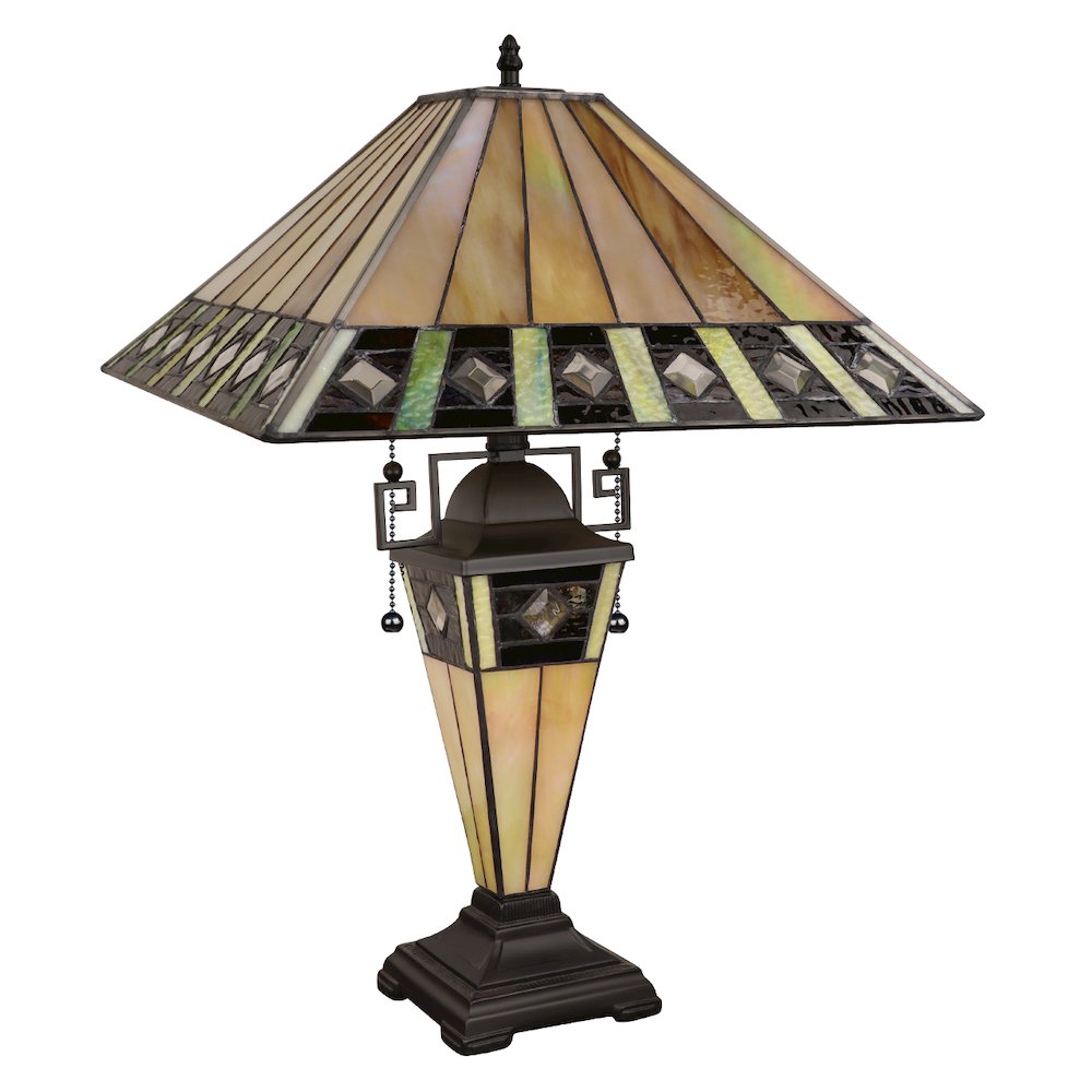 Giles Tiffany-Style 3-Light Mission Double Lit Table Lamp 16" Shade. Picture 2