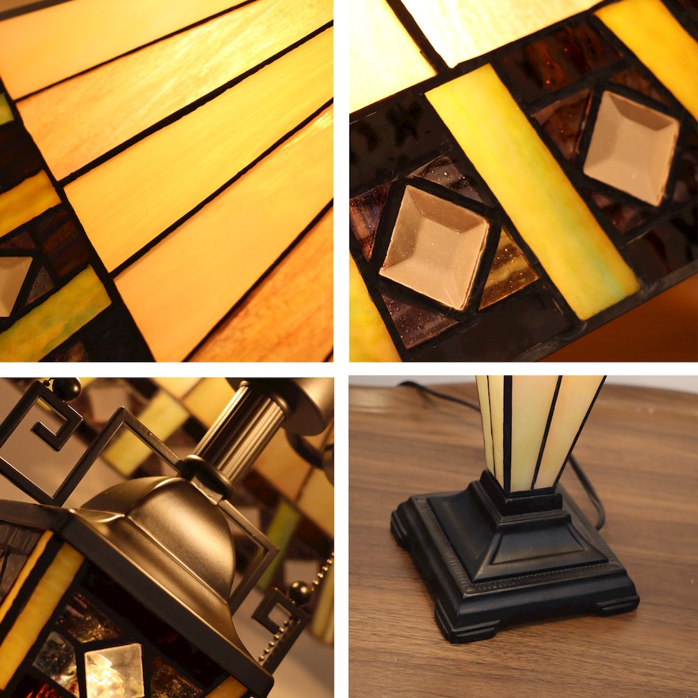 Giles Tiffany-Style 3-Light Mission Double Lit Table Lamp 16" Shade. Picture 4
