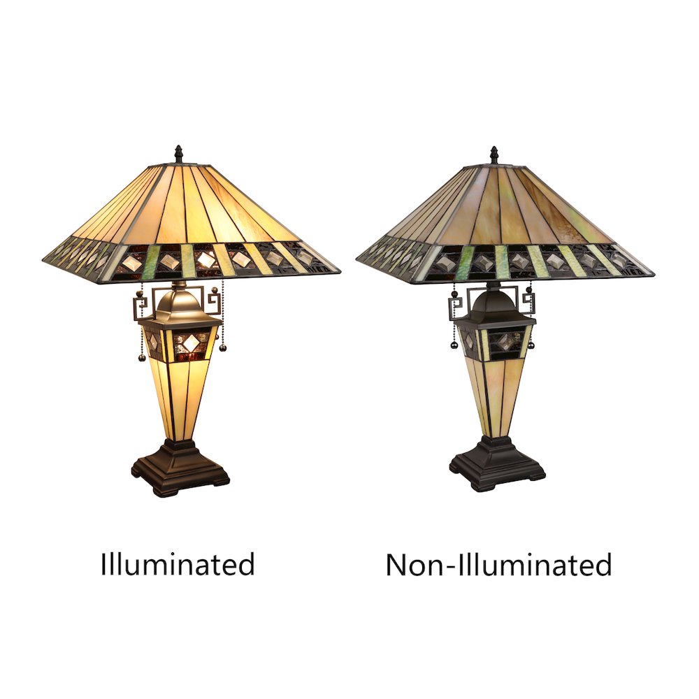 Giles Tiffany-Style 3-Light Mission Double Lit Table Lamp 16" Shade. Picture 5