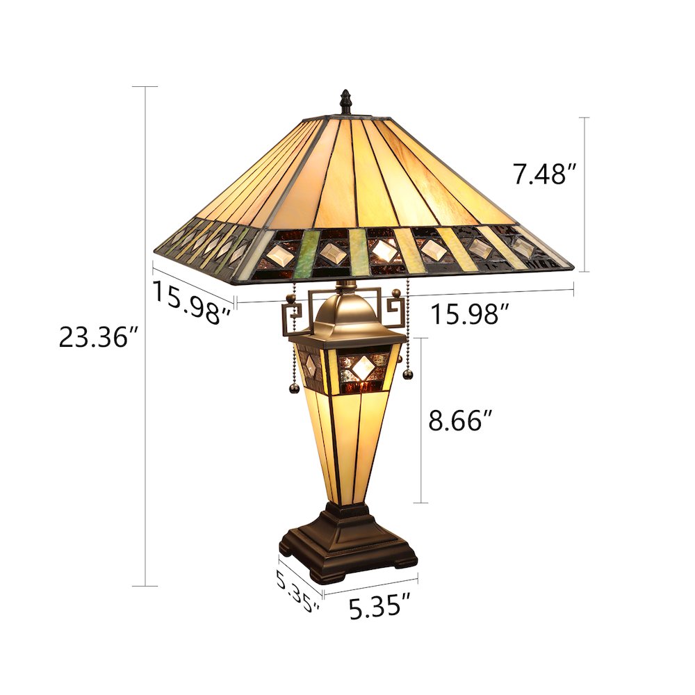 Giles Tiffany-Style 3-Light Mission Double Lit Table Lamp 16" Shade. Picture 7