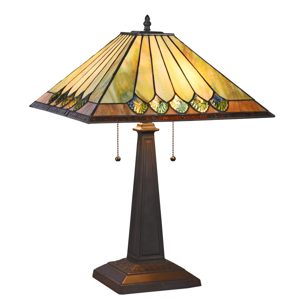GRAHAM Tiffany-style 2 Light Mission Table Lamp 16" Shade. Picture 1