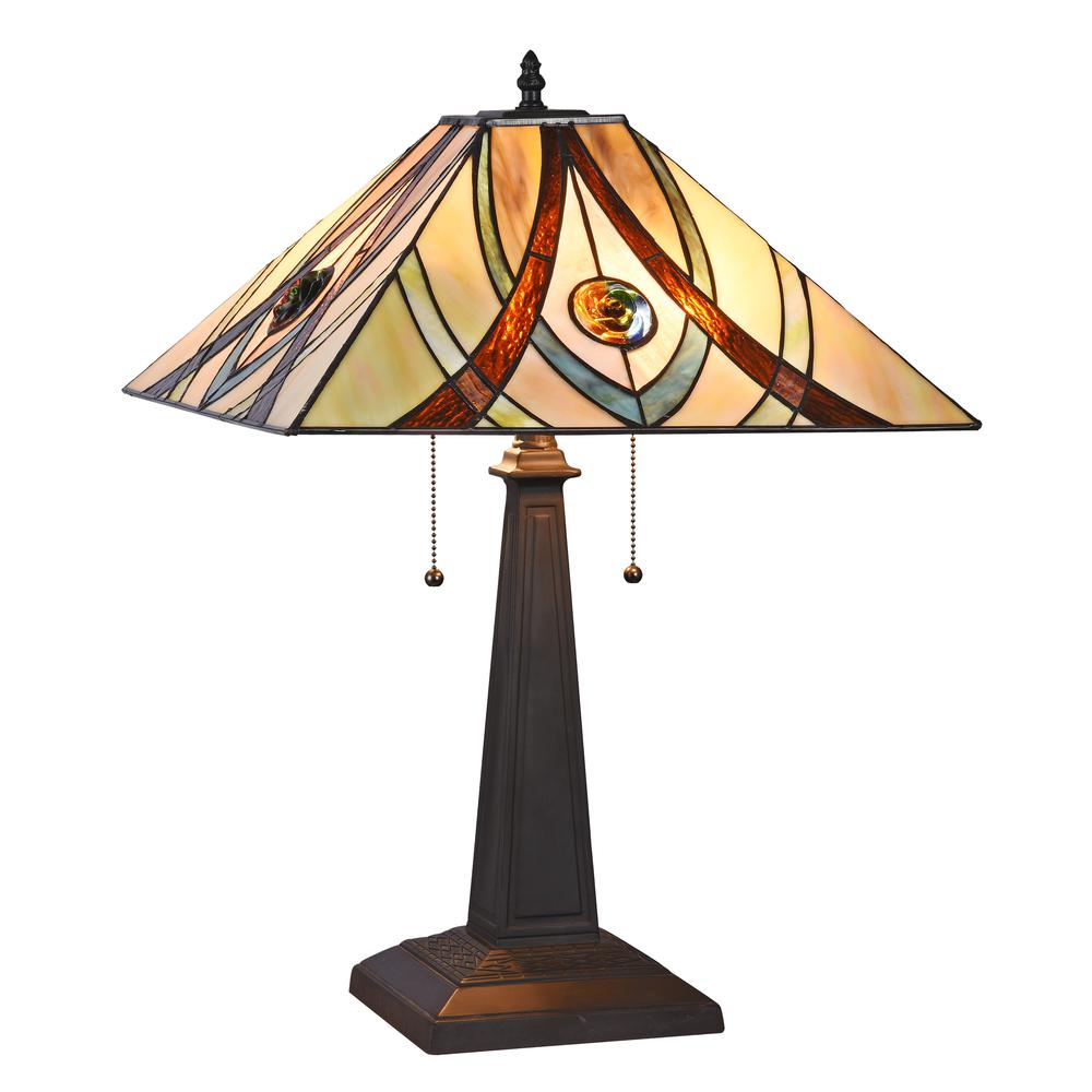 ORSON Tiffany-style 2 Light Mission Table Lamp 16" Shade. Picture 1