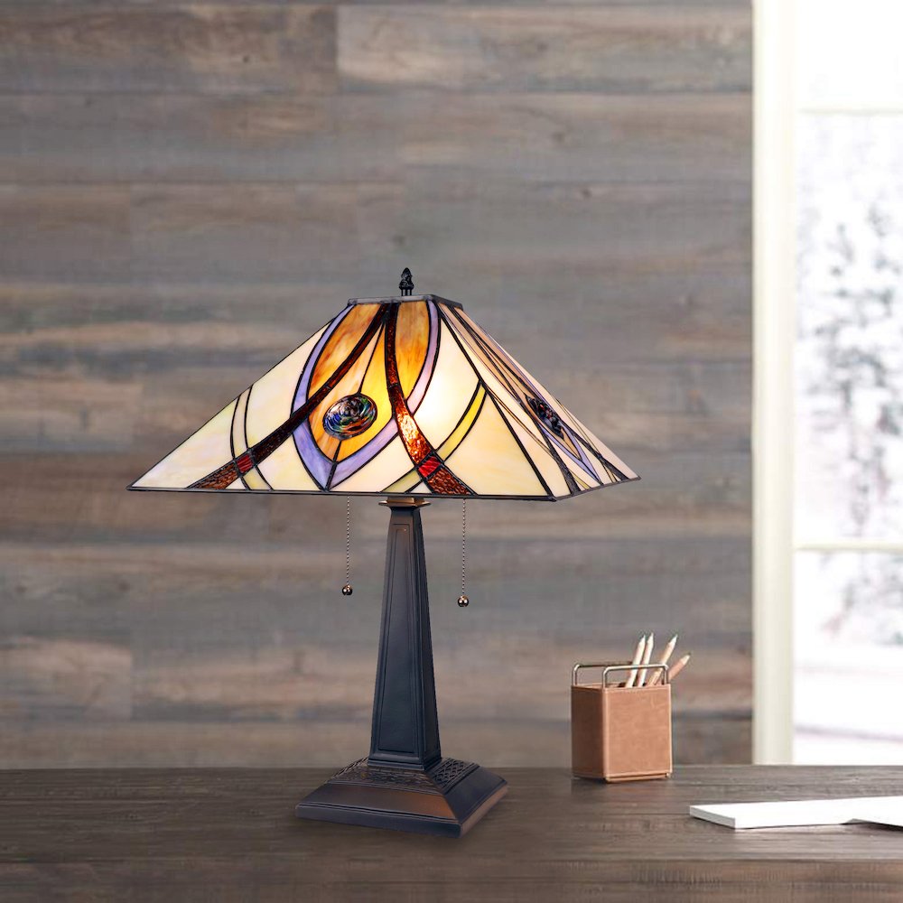 Orson Tiffany-Style 2 Light Mission Table Lamp 16" Shade. Picture 8