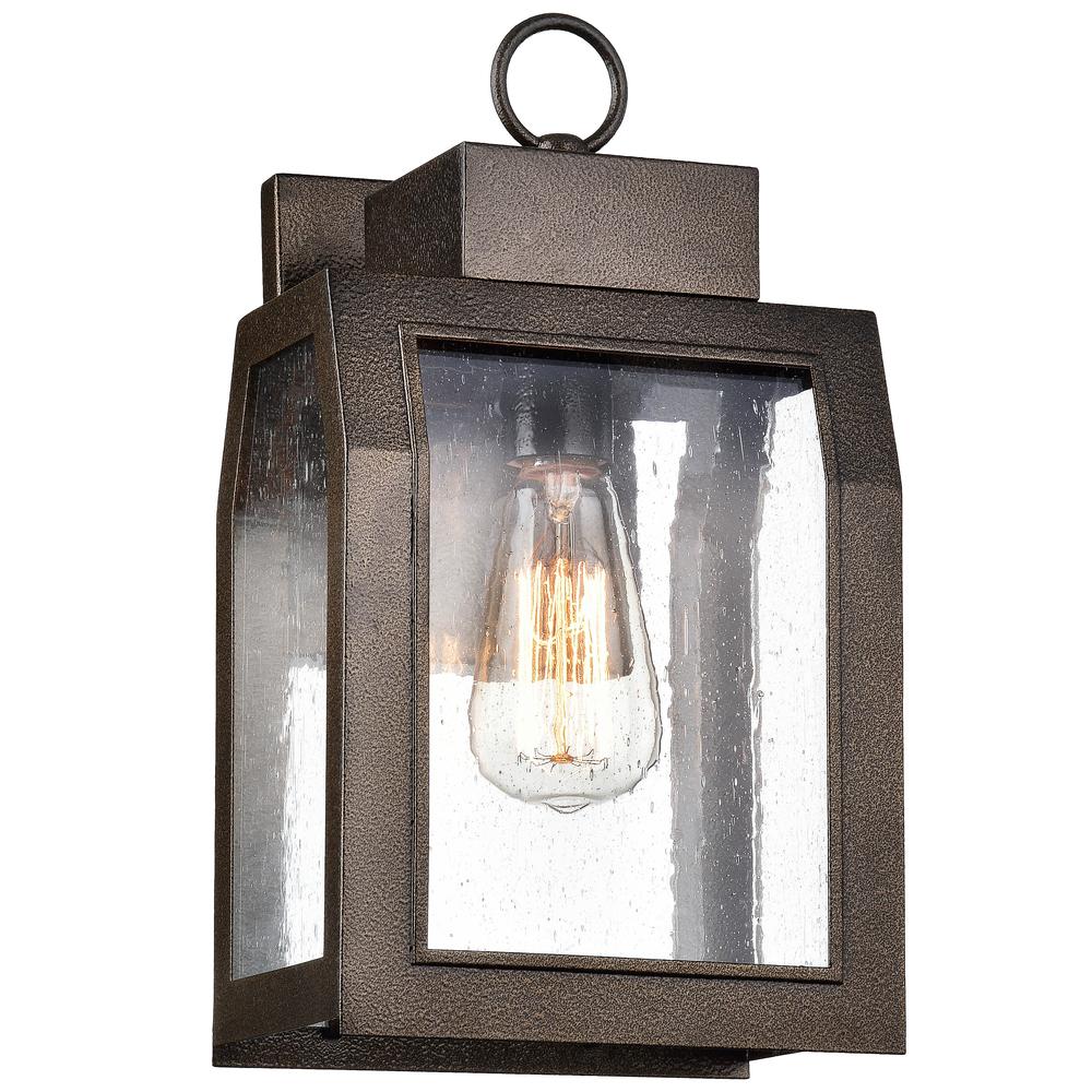 MILTON Industrial-style 1 Light Antique Gold Outdoor Wall Sconce 14" Tall. Picture 1