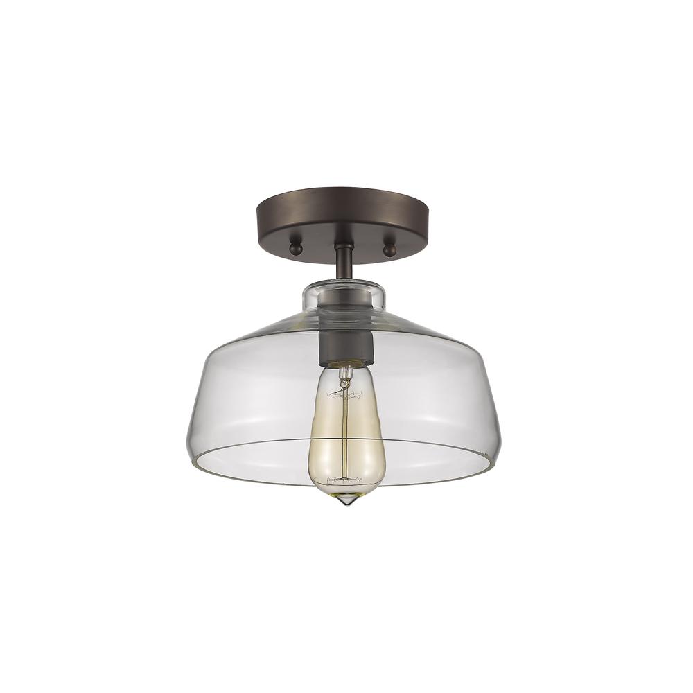 DICKENS Industrial-style 1 Light Rubbed Bronze Semi-flush Ceiling Fixture 9" Shade. Picture 1