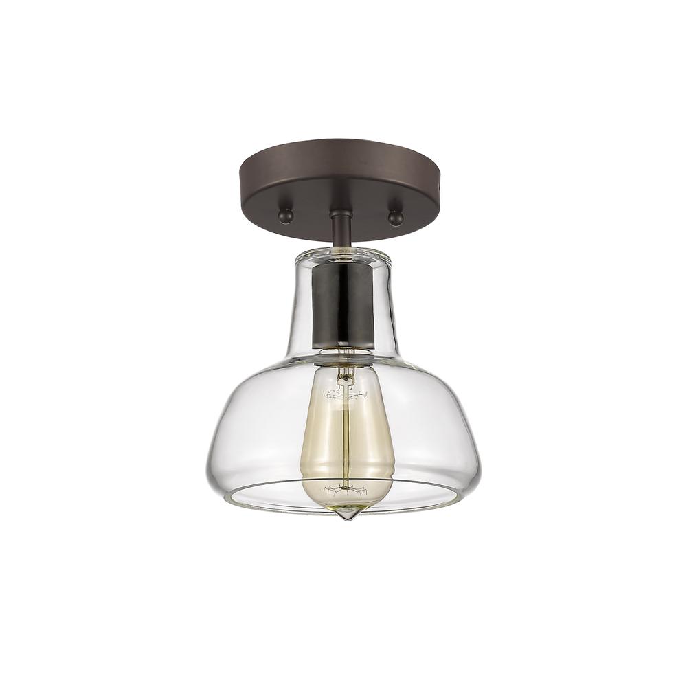 DICKENS Industrial-style 1 Light Rubbed Bronze Semi-flush Ceiling Fixture 7" Shade. Picture 1