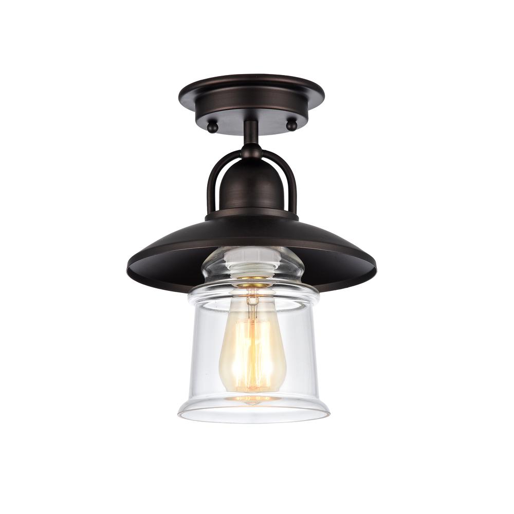 MANETTE Industrial-style 1 Light Rubbed Bronze Semi-flush Ceiling Fixture 9" Shade. Picture 1