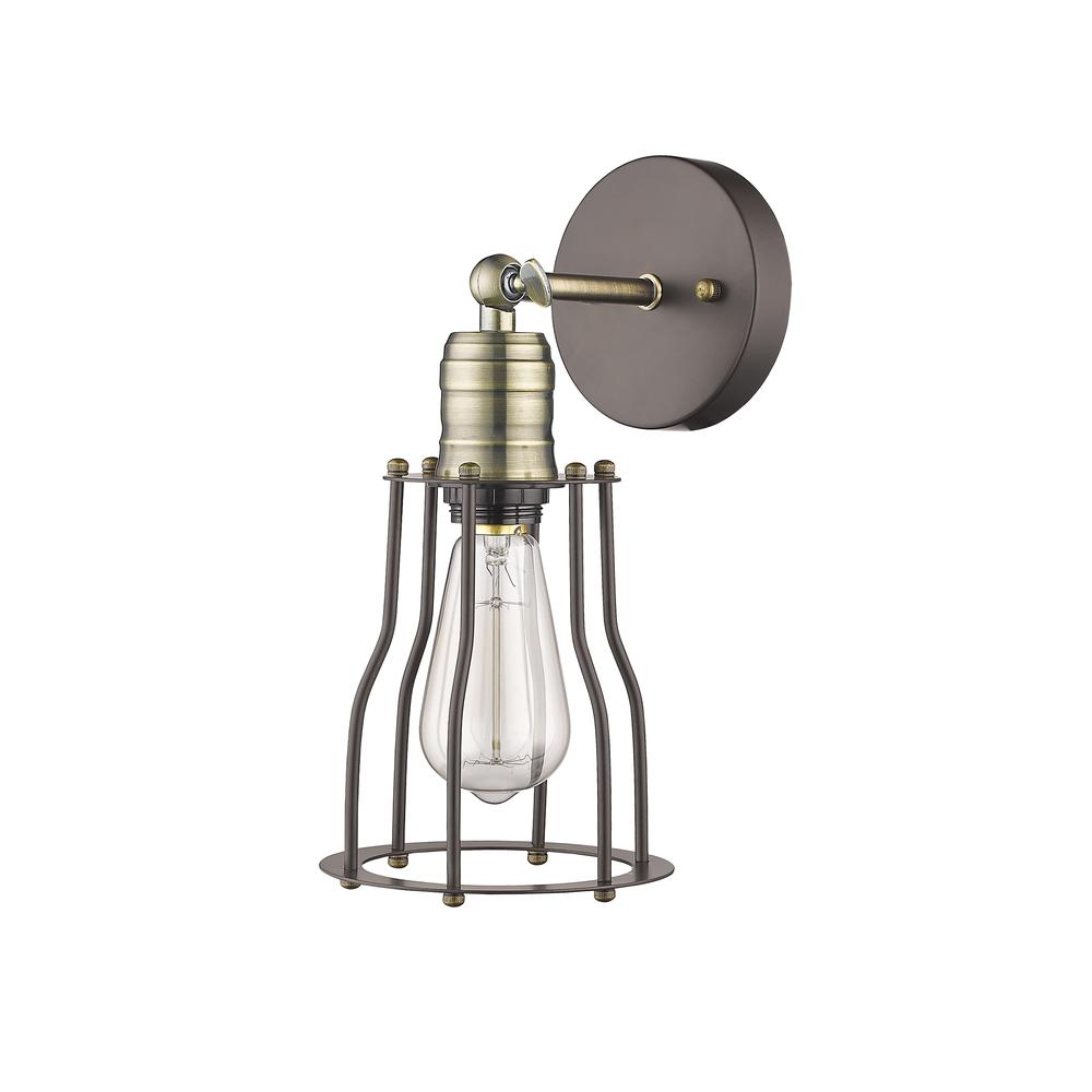 CHARLES Industrial-style 1 Light Rubbed Bronze Wall Sconce 6" Wide. Picture 1