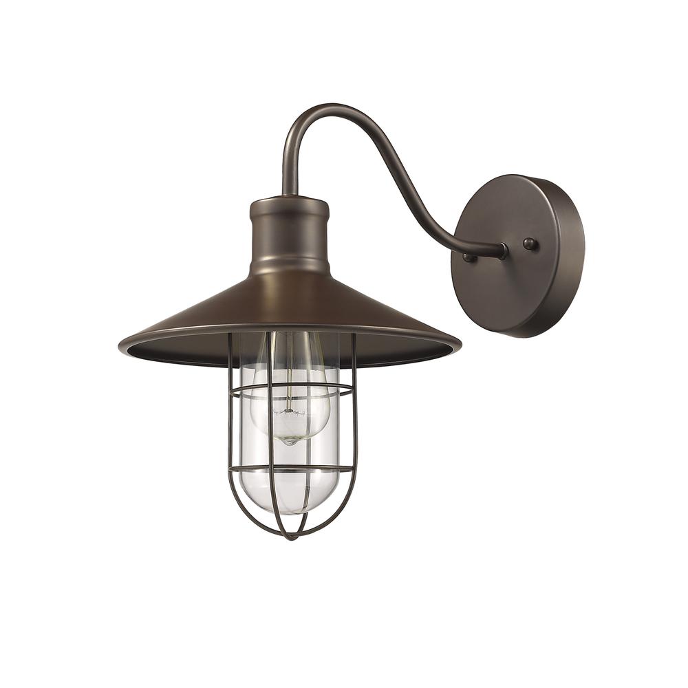 CHARLES Industrial-style 1 Light Rubbed Bronze Wall Sconce 11" Wide. Picture 1