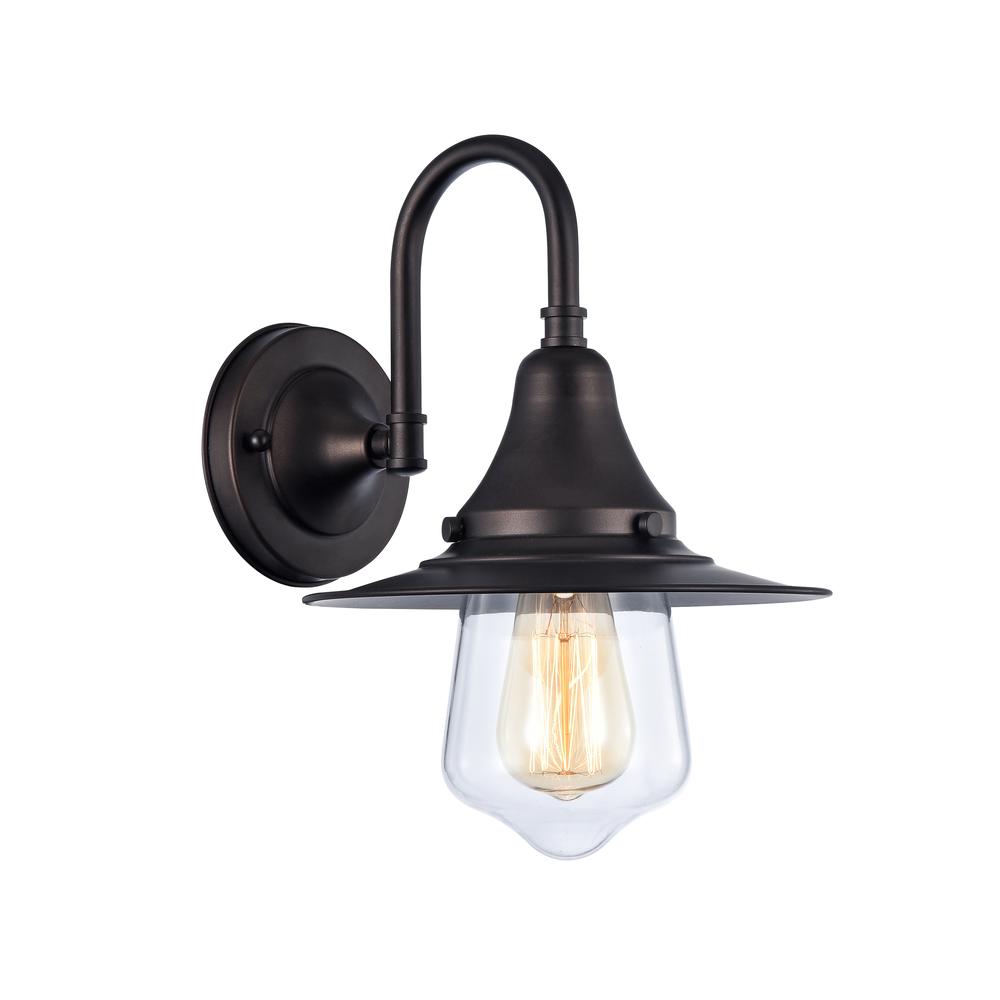 MANETTE Industrial-style 1 Light Rubbed Bronze Wall Sconce 9" Wide. Picture 1
