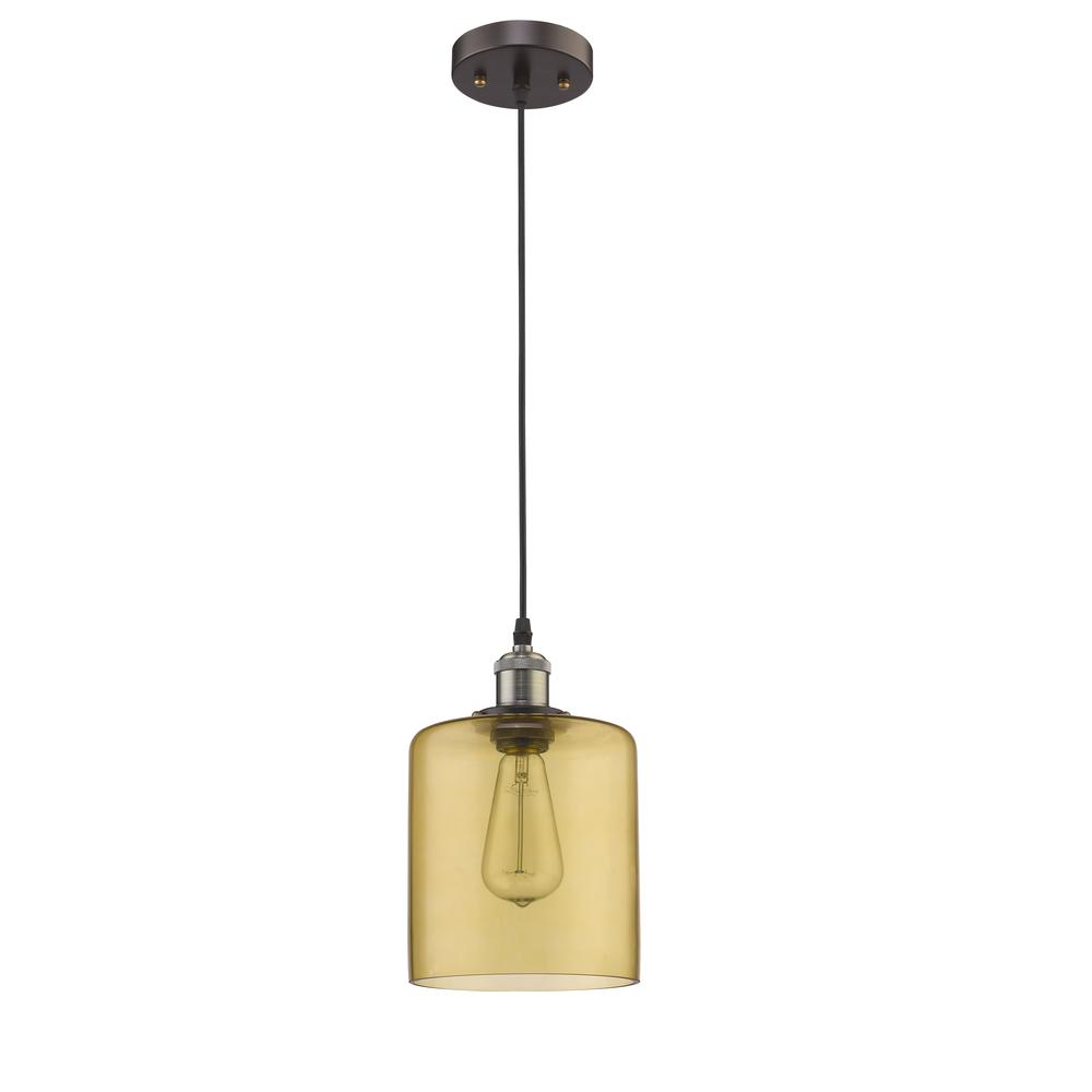 OWEN Industrial-style 1 Light Rubbed Bronze Amber Glass Ceiling Mini Pendant 7" Shade. Picture 1
