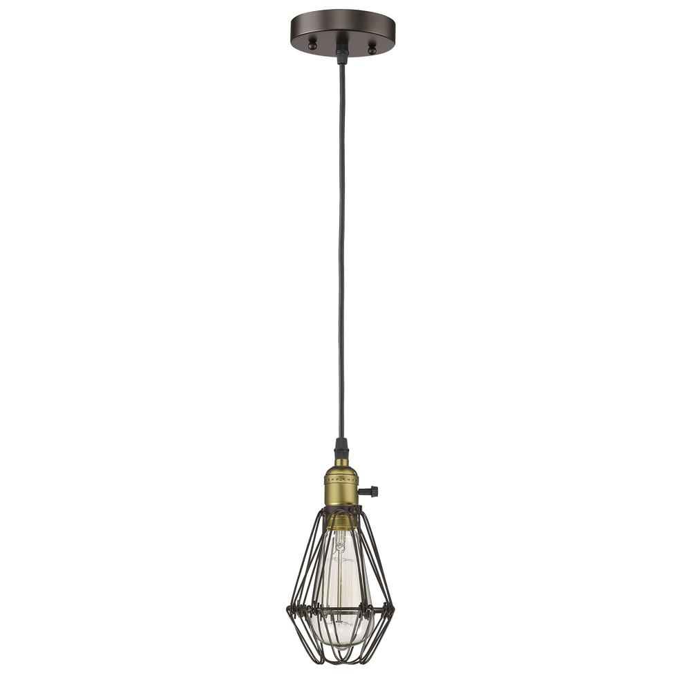 CHARLES Industrial-style 1 Light Rubbed Bronze Ceiling Mini Pendant 8" Shade. Picture 1