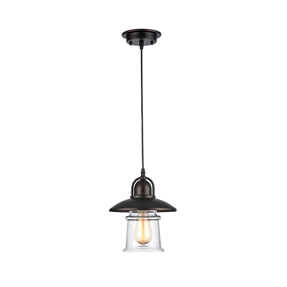 MANETTE Industrial-style 1 Light Rubbed Bronze Ceiling Mini Pendant 9" Shade. Picture 1