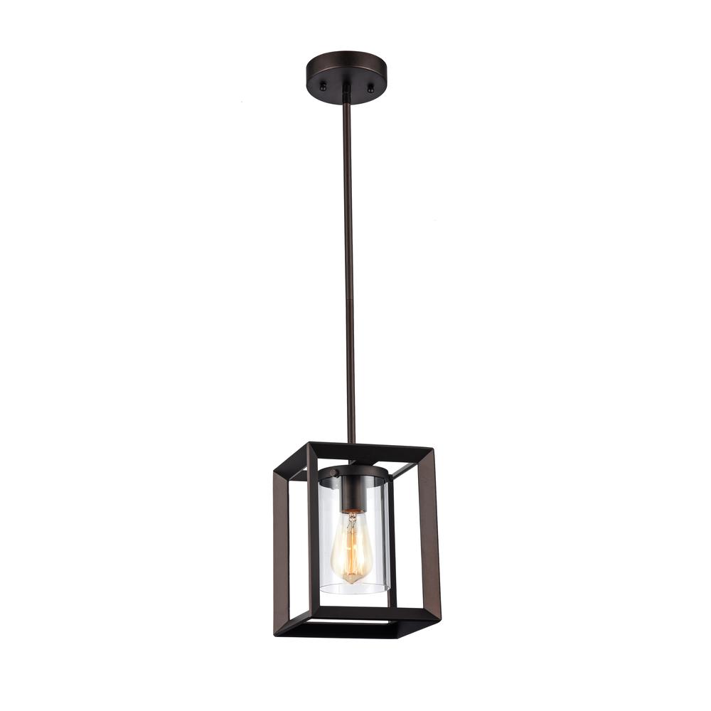 CHLOE Lighting IRONCLAD Industrial-style 1 Light Rubbed Bronze Ceiling Mini Pendant 7" Shade. Picture 1