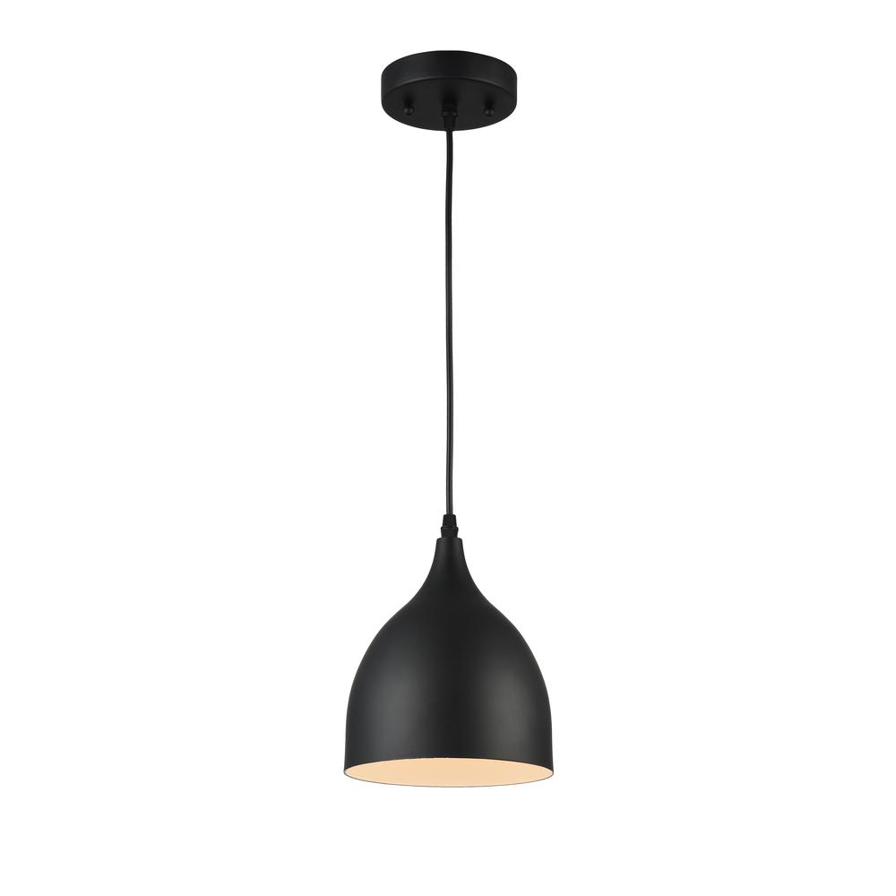 WALTER Industrial-style 1 Light Matt Black Ceiling Pendant 7" Wide. Picture 1