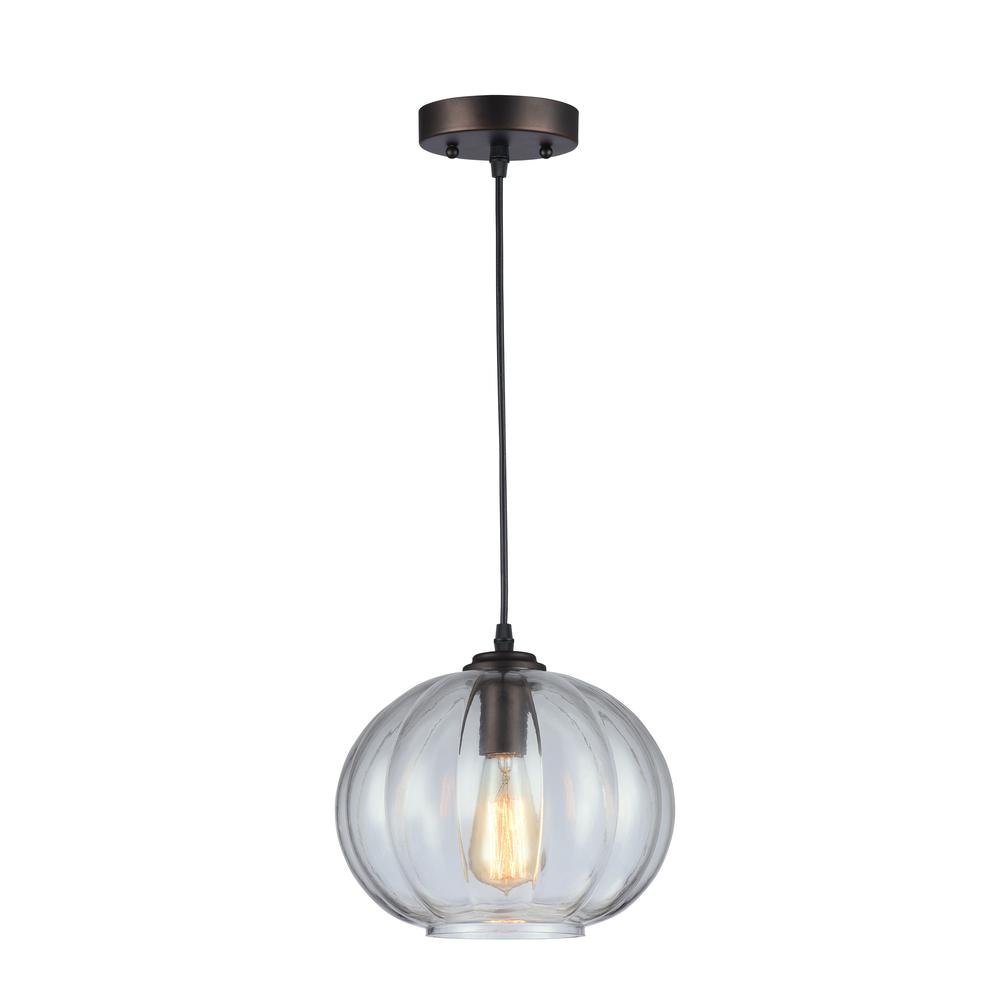 CARY Industrial-style 1 Light Rubbed Bronze Ceiling Pendant 10" Wide. Picture 1