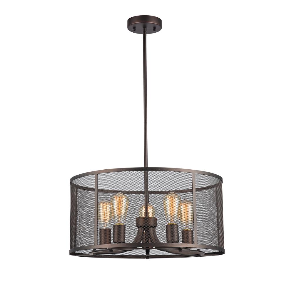 LORRY Industrial-style 5 Light Rubbed Bronze Ceiling Pendant 20" Wide. Picture 1