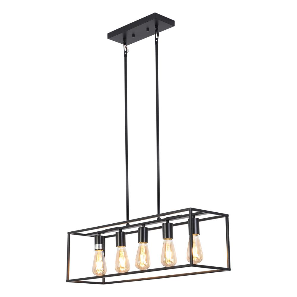 CHLOE Lighting IRONCLAD Industrial 5 Light Matt Black Island Pendant 33" Wide. Picture 1