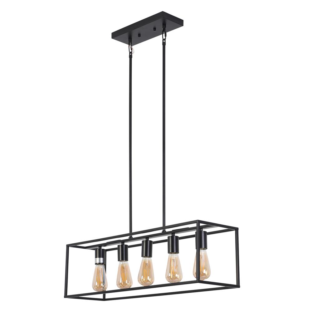 CHLOE Lighting IRONCLAD Industrial 5 Light Matt Black Island Pendant 33" Wide. Picture 2