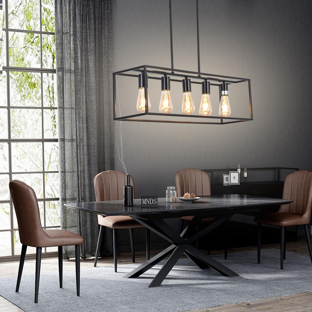 CHLOE Lighting IRONCLAD Industrial 5 Light Matt Black Island Pendant 33" Wide. Picture 5