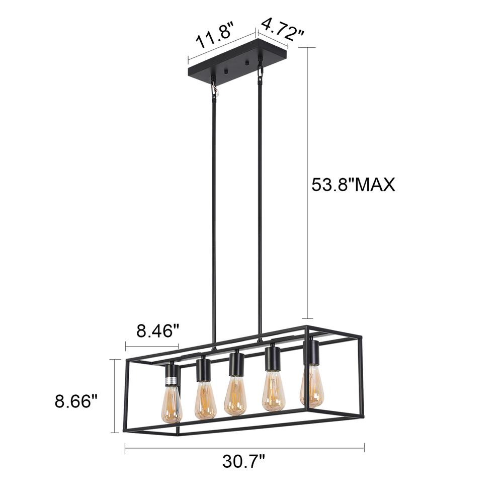 CHLOE Lighting IRONCLAD Industrial 5 Light Matt Black Island Pendant 33" Wide. Picture 3