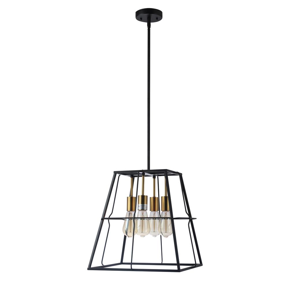 CHLOE Lighting IRONCLAD Industrial 4 Light Matt Black/Gold Trapezoid Ceiling Pendant 15" Wide. Picture 2