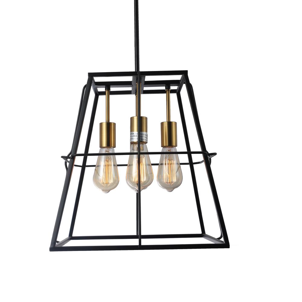 CHLOE Lighting IRONCLAD Industrial 4 Light Matt Black/Gold Trapezoid Ceiling Pendant 15" Wide. Picture 3