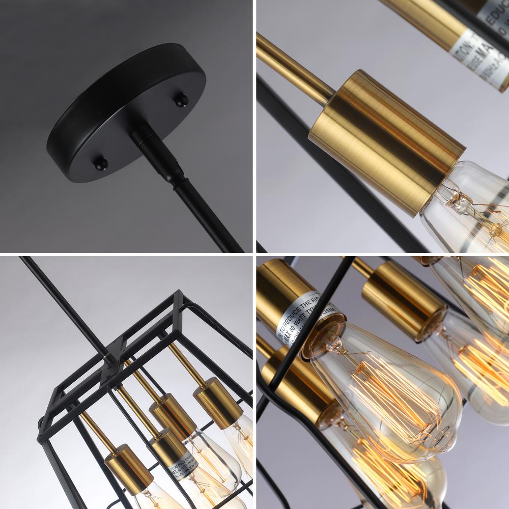 CHLOE Lighting IRONCLAD Industrial 4 Light Matt Black/Gold Trapezoid Ceiling Pendant 15" Wide. Picture 5