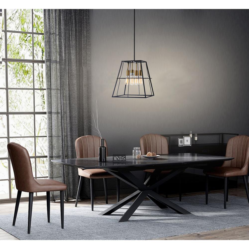 CHLOE Lighting IRONCLAD Industrial 4 Light Matt Black/Gold Trapezoid Ceiling Pendant 15" Wide. Picture 8