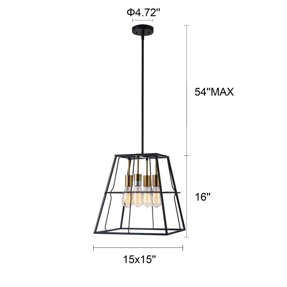 CHLOE Lighting IRONCLAD Industrial 4 Light Matt Black/Gold Trapezoid Ceiling Pendant 15" Wide. Picture 6