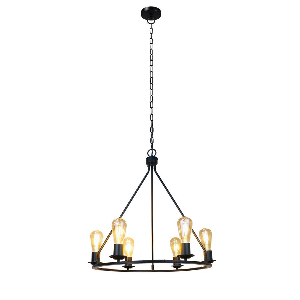 CHLOE Lighting IRONCLAD Industrial-Style Matt Black Finish 6 Light Large Pendant 22" Wide. Picture 1