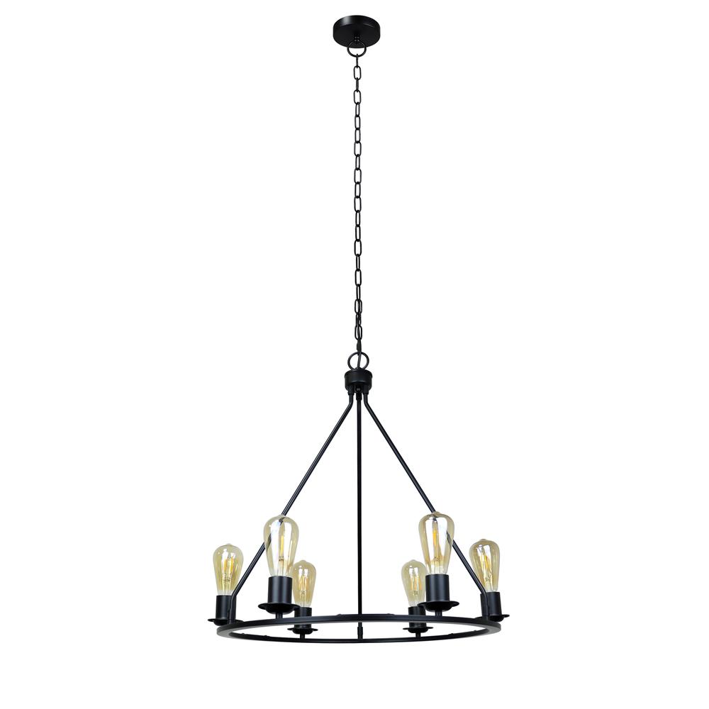 CHLOE Lighting IRONCLAD Industrial-Style Matt Black Finish 6 Light Large Pendant 22" Wide. Picture 2