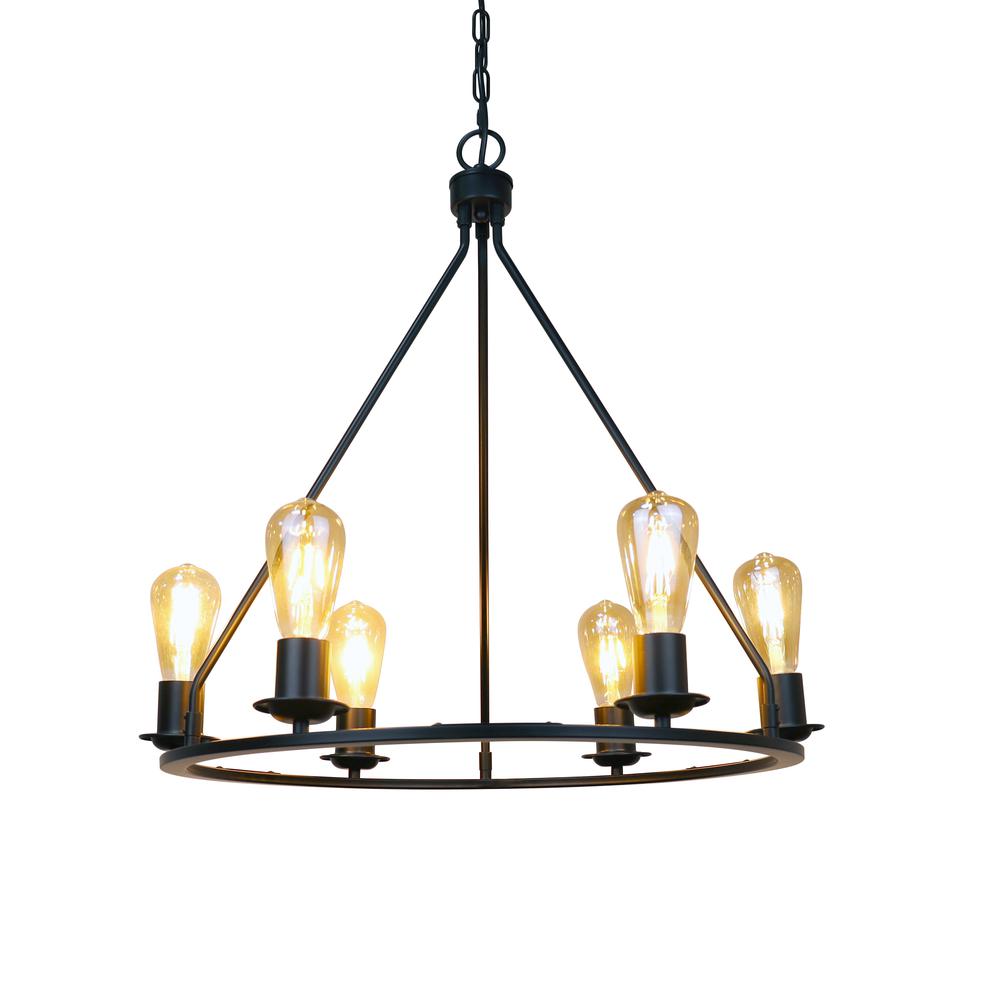 CHLOE Lighting IRONCLAD Industrial-Style Matt Black Finish 6 Light Large Pendant 22" Wide. Picture 3