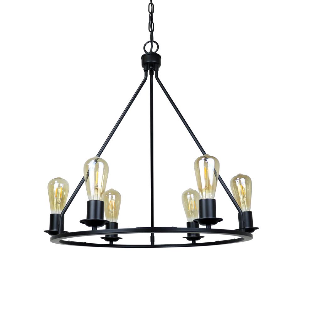 CHLOE Lighting IRONCLAD Industrial-Style Matt Black Finish 6 Light Large Pendant 22" Wide. Picture 4