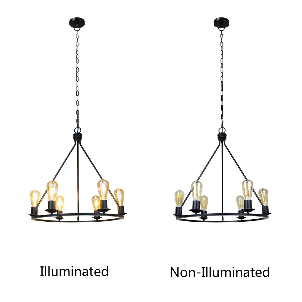CHLOE Lighting IRONCLAD Industrial-Style Matt Black Finish 6 Light Large Pendant 22" Wide. Picture 6