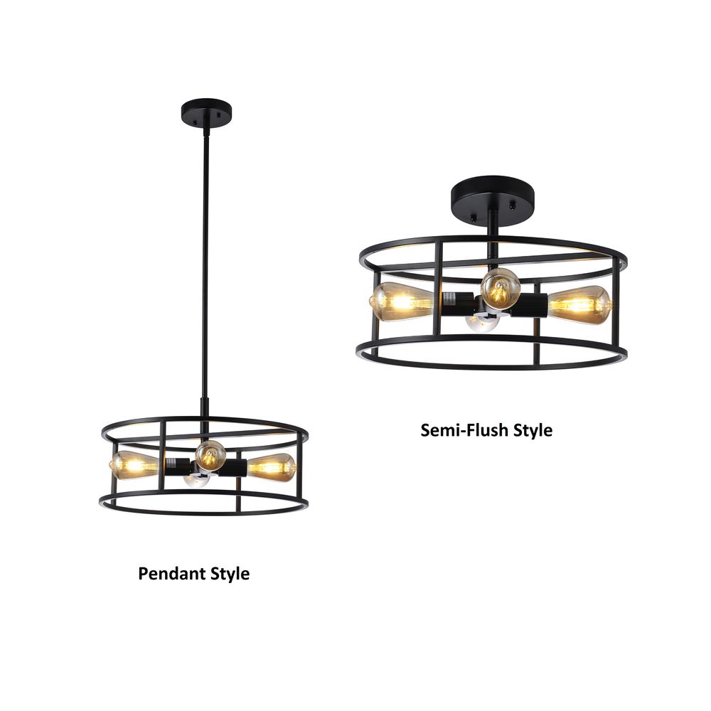 CHLOE Lighting RYKER Farmhouse Matt Black 4 Light Drum Ceiling Pendant 18" Wide. Picture 1