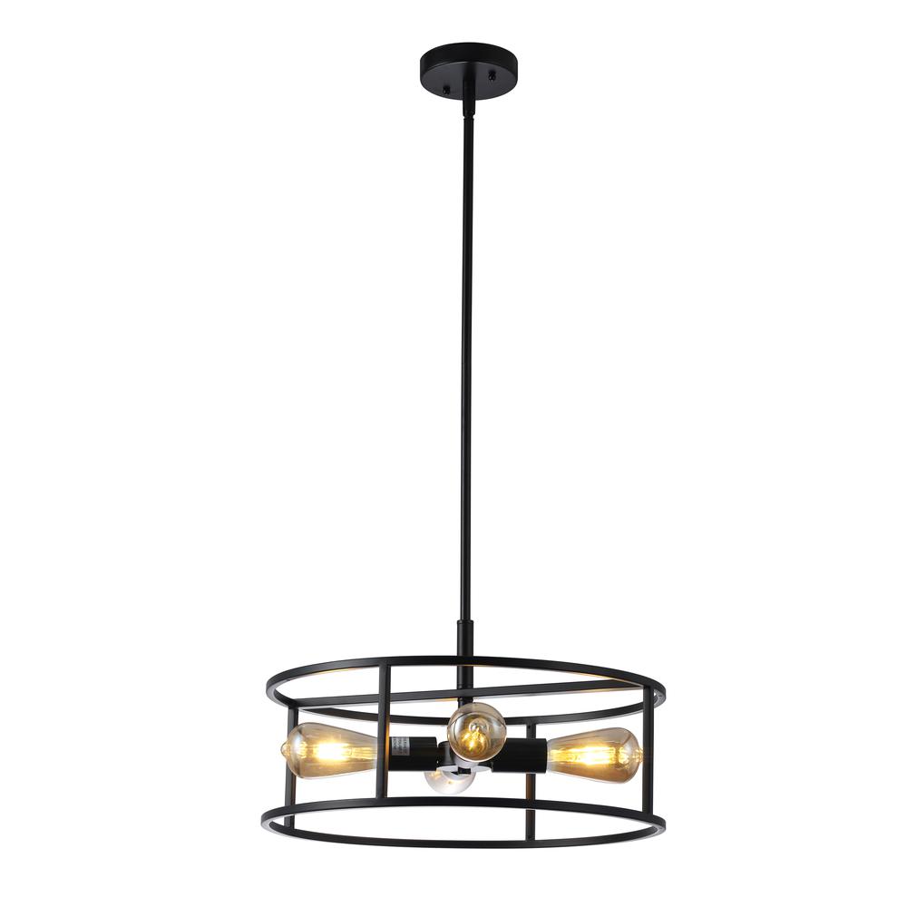 CHLOE Lighting RYKER Farmhouse Matt Black 4 Light Drum Ceiling Pendant 18" Wide. Picture 2