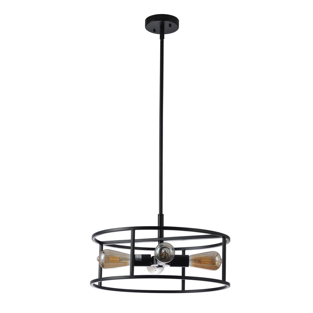 CHLOE Lighting RYKER Farmhouse Matt Black 4 Light Drum Ceiling Pendant 18" Wide. Picture 3