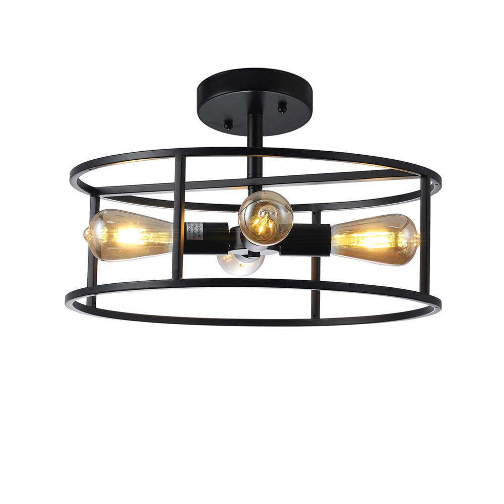 CHLOE Lighting RYKER Farmhouse Matt Black 4 Light Drum Ceiling Pendant 18" Wide. Picture 4