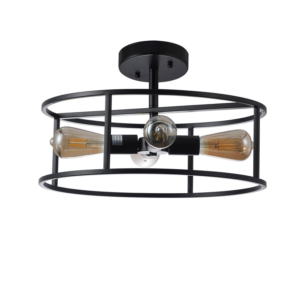 CHLOE Lighting RYKER Farmhouse Matt Black 4 Light Drum Ceiling Pendant 18" Wide. Picture 5