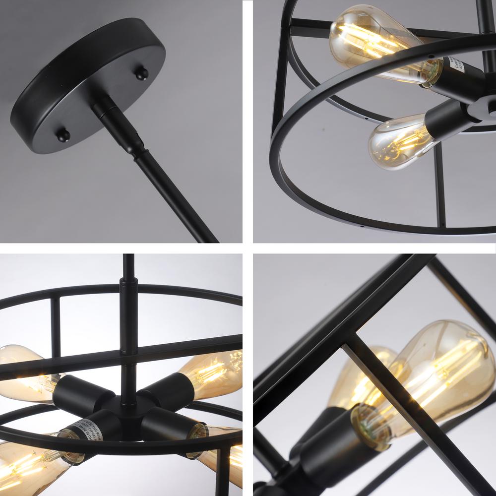 CHLOE Lighting RYKER Farmhouse Matt Black 4 Light Drum Ceiling Pendant 18" Wide. Picture 6