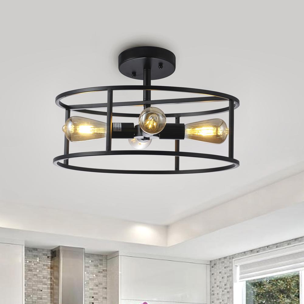 CHLOE Lighting RYKER Farmhouse Matt Black 4 Light Drum Ceiling Pendant 18" Wide. Picture 10