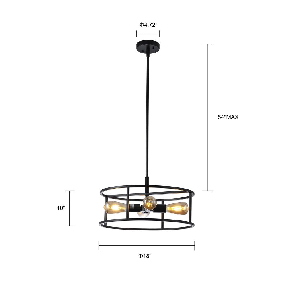 CHLOE Lighting RYKER Farmhouse Matt Black 4 Light Drum Ceiling Pendant 18" Wide. Picture 11