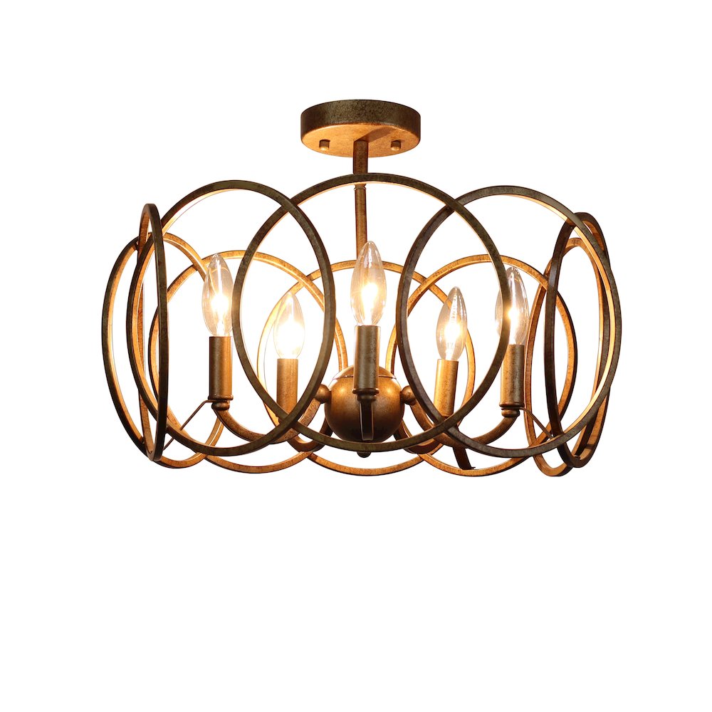Archer Farmhouse-Style Antique Brass 4 Light Semi-Flush Fixture 24" Wide. Picture 1