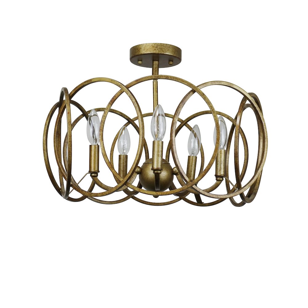 Archer Farmhouse-Style Antique Brass 4 Light Semi-Flush Fixture 24" Wide. Picture 2