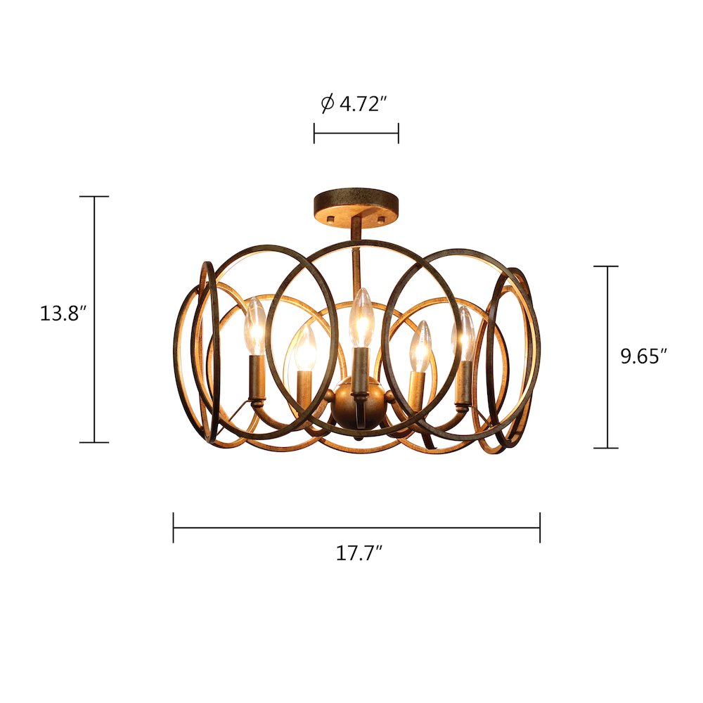 Archer Farmhouse-Style Antique Brass 4 Light Semi-Flush Fixture 24" Wide. Picture 7