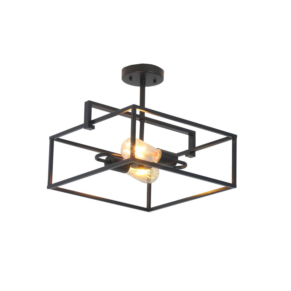 CHLOE Lighting NOLAN Farmhouse 2 Light Black Square Semi-Flush Ceiling Pendant 14.25" Wide. Picture 1