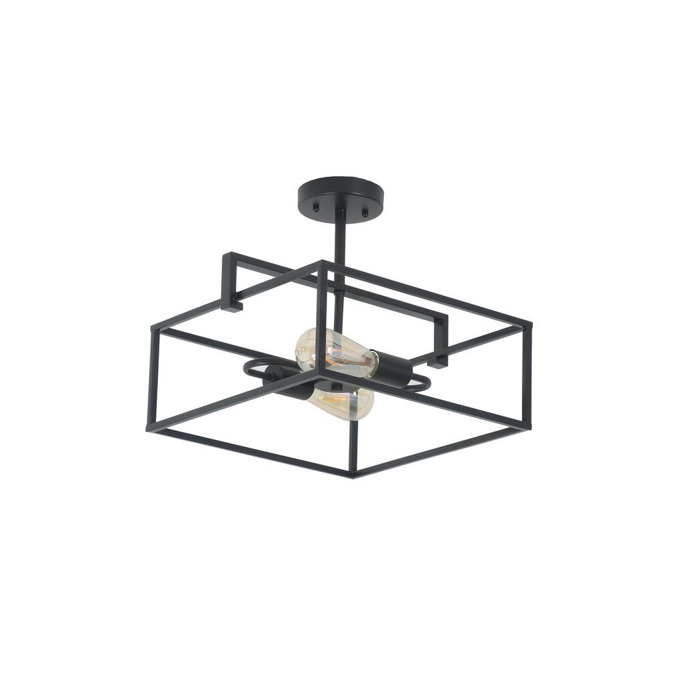 CHLOE Lighting NOLAN Farmhouse 2 Light Black Square Semi-Flush Ceiling Pendant 14.25" Wide. Picture 2