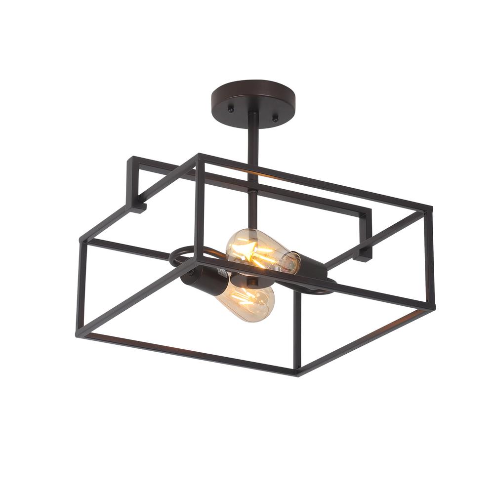 CHLOE Lighting NOLAN Farmhouse 2 Light Black Square Semi-Flush Ceiling Pendant 14.25" Wide. Picture 3