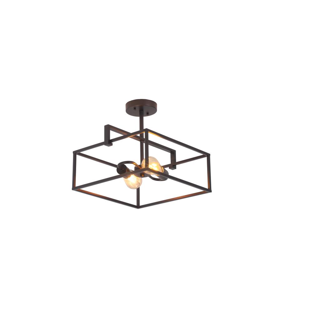 CHLOE Lighting NOLAN Farmhouse 2 Light Black Square Semi-Flush Ceiling Pendant 14.25" Wide. Picture 4